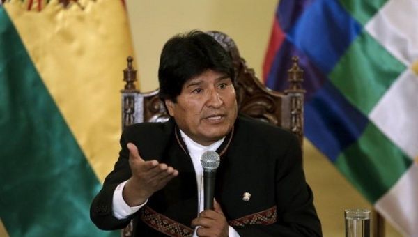 Bolivia's President Evo Morales speaks during a conference at the presidential palace in La Paz, Bolivia, Feb. 22, 2016.