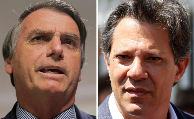 Presidential candidates Jair Bolsonaro (L) in Brasilia, Brazil Sept. 4, 2018 and Fernando Haddad (R) in Curitiba, Brazil Sept. 24, 2018