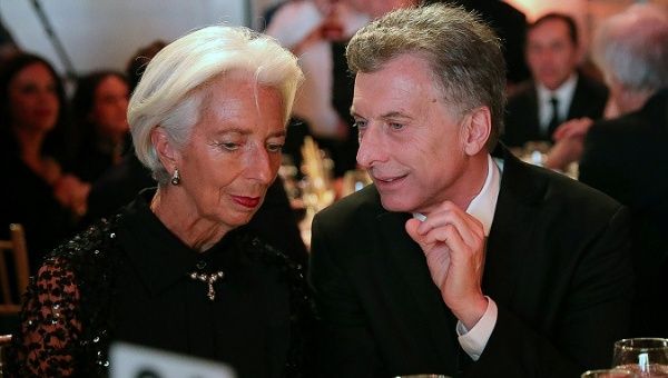 IMF chief Christine Lagarde and President Mauricio Macri during dinner in New York.
