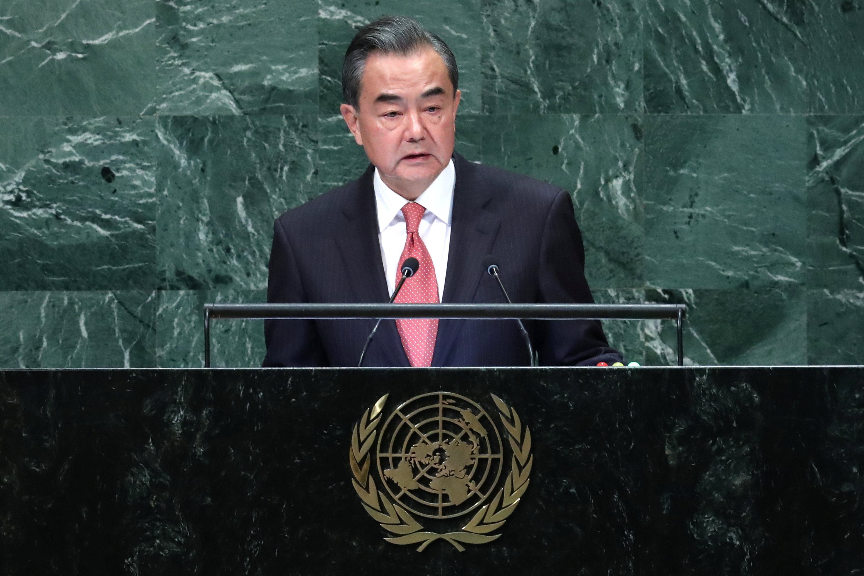 China's Foreign Minister Wang Yi addresses the United Nations General Assembly at U.N. headquarters in New York, U.S.