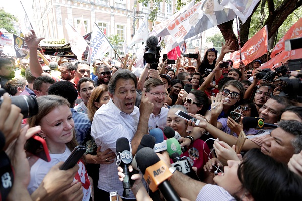 Brazilian presidential candidate Fernando Haddad attends a campaign rally in Manaus, Brazil September 29, 2018.