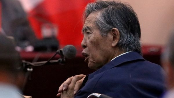 Former President of Peru Alberto Fujimori attends a trial as a witness at the navy base in Callao, Peru March 15, 2018. 
