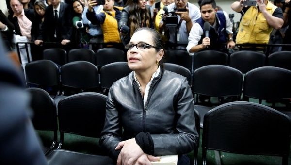 Former Vice-President Roxana Baldetti in the courtroom after she was found guilty of fraud, influence trafficking and illicit association over a government contract. Guatemala City.