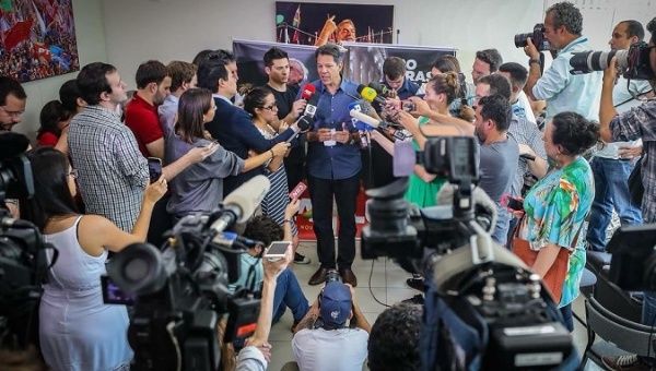 PT candidate Fernando Haddad during a press conference on Thursday.