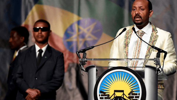 Ethiopia's Prime Minister Abiy Ahmed calling on the largest diaspora outside Ethiopia to return, invest and support their native land, in Washington, U.S., Jul. 28, 2018.