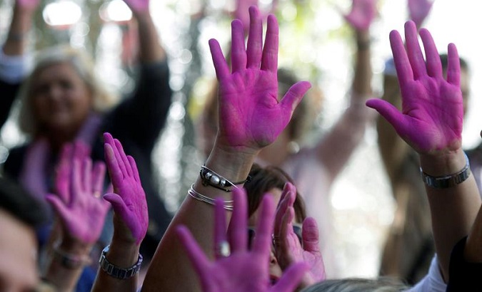 Women in Cordova, Spain, during an event to rise awareness on breast cancer. October 19, 2018.