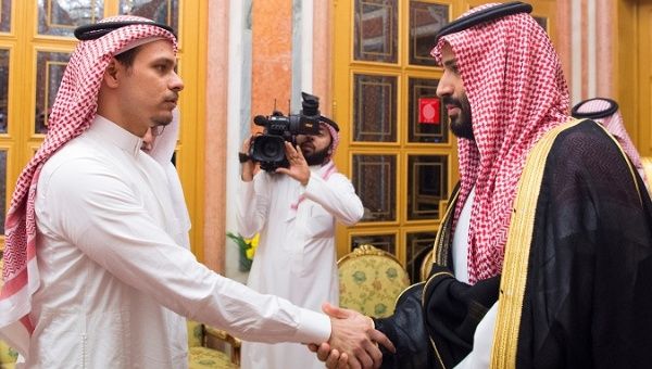 Saudi Crown Prince Mohammed bin Salman meets with Salah Khashoggi in Riyadh, Saudi Arabia. October 23, 2018. 