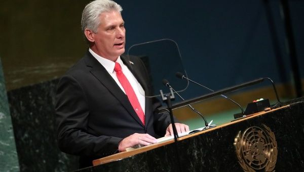 Cuba's President Miguel Diaz-Canel speaks at the Nelson Mandela Peace Summit during the 73rd U.N. General Assembly in New York, U.S., Sept. 24, 2018.