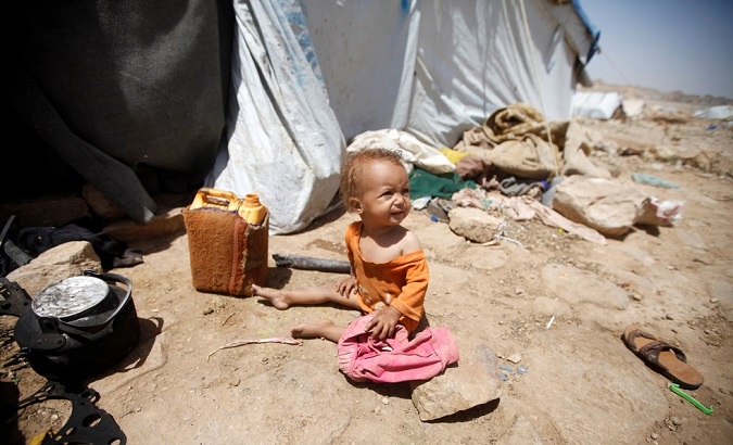 A child at camp for displaced people in the Yemeni province of Amran.