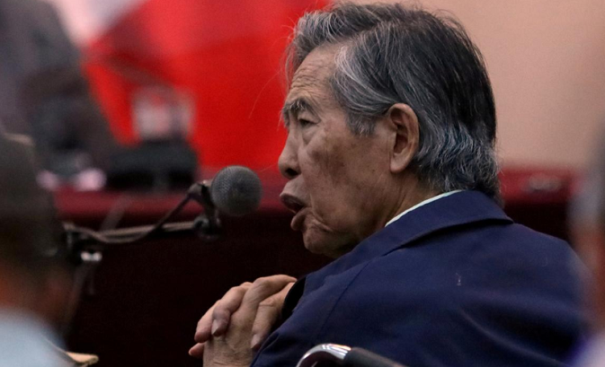Alberto Fujimori attends a trial as a witness at the navy base in Callao, Peru, in March.