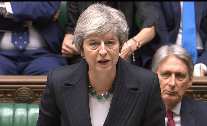 Prime Minister Theresa May speaking about Brexit in the House of Commons Thursday.