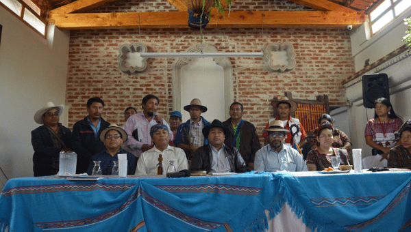 Q’anjob’al traditional authorities in press conference regarding the court's ruling. Guatemala City. Nov. 23, 2018.