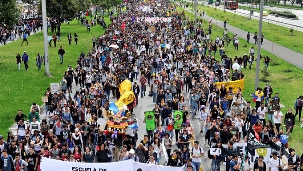 Students participate in a march to demand more resources from the government to finance public education, in Bogota, Colombia November 28, 2018.