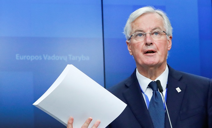 European Union's chief Brexit negotiator Michel Barnier at a news conference after the extraordinary EU summit to formalise the Brexit agreement.