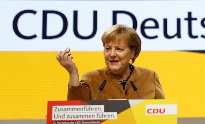 German Chancellor Angela Merkel speaks at the Christian Democratic Union party congress venue in Hamburg, Germany on Dec. 6, 2018.