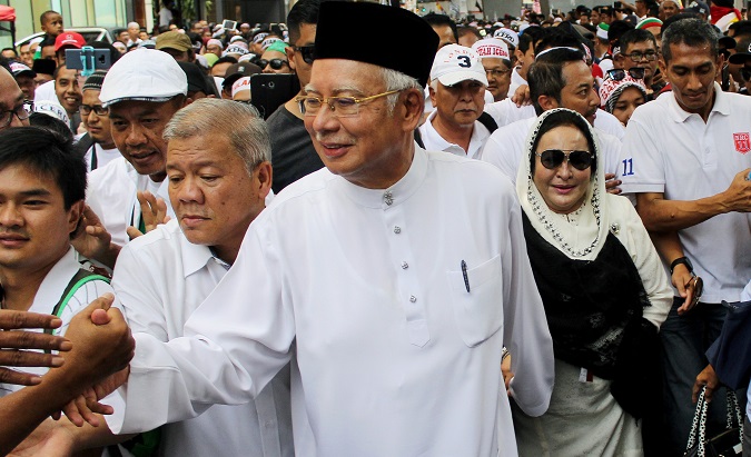 Former Malaysian Prime Minister Najib Razak rally against the anti-discrimination agreement from UN Kuala Lumpur, Malaysia, Dec. 8, 2018.
