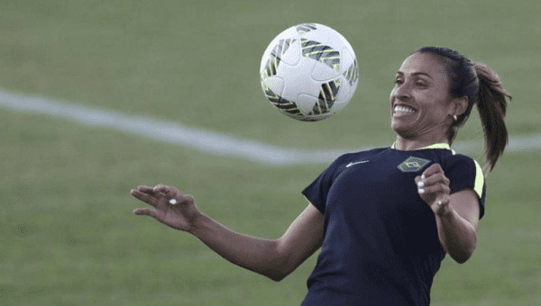  Marta of Brazil controls the ball during a training session at the World Cup in Rio de Janiero, Brazil, 8 June, 2016.