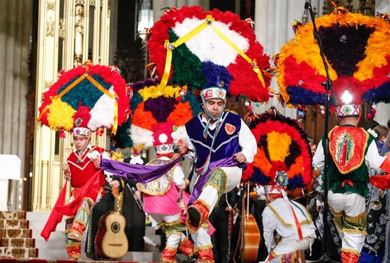 Members of the Poughkeepsie Folkloric Group dancing in honor of Guadalupe at the Saint Patrick Cathedral in New York City. December 12, 2018