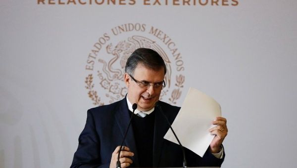 Mexico's Foreign Minister Marcelo Ebrard announces a joint development plan between Mexico and the United States for the northern triangle of Central America, in Mexico City, Mexico December 18, 2018. 
