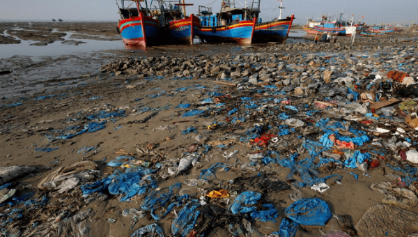 Plastic bags wash up on Vietnam's shores. June 2018.