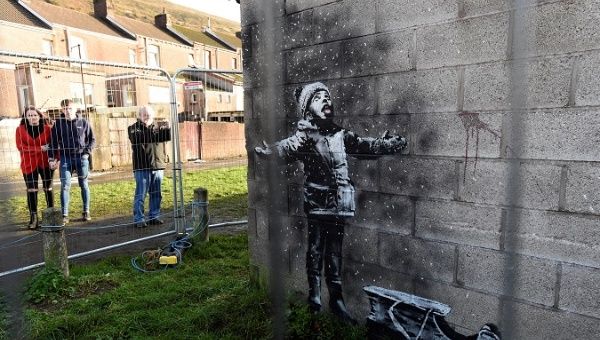 People view new Banksy image in Port Talbot