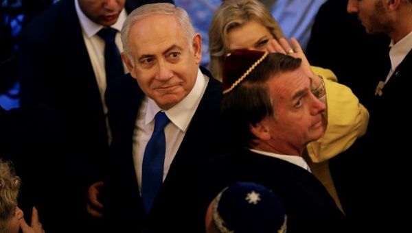 Israeli Prime Minister Benjamin Netanyahu and Brazil's President-elect Jair Bolsonaro leave a synagogue in Rio de Janeiro, Brazil December 28, 2018.