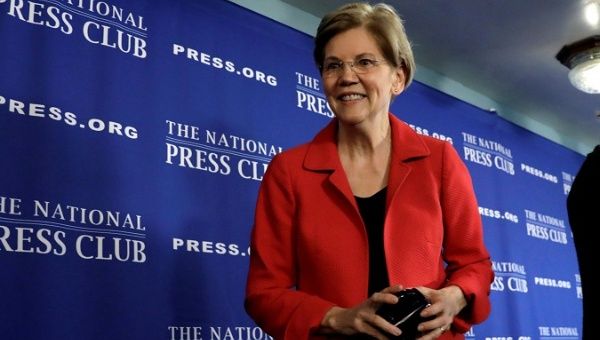 Senator Elizabeth Warren delivers a major policy speech in Washington.