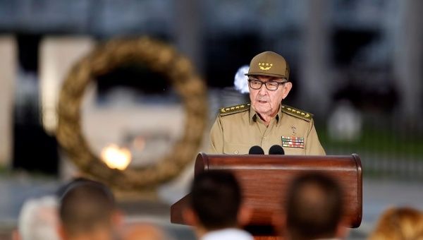 Commander Raul Castro Ruz giving an speech during the celebrations of the 60th anniversary of the triumph of the Cuban Revolution.