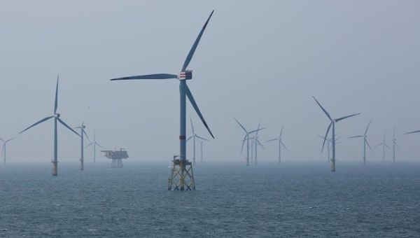 Wind turbines are pictured in RWE Offshore-Windpark Nordsee Ost in the North sea, 30 km from Helgoland, Germany.