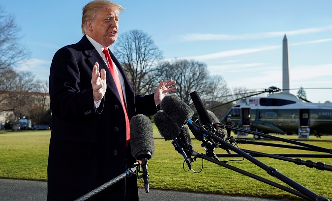 U.S. President Donald Trump speaks to the media as he returns from Camp David to the White House in Washington, U.S., Jan. 6, 2019.