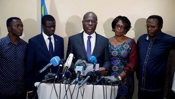Martin Fayulu, Congolese opposition presidential candidate, during a press conference in Kinshasa, Congo, Jan. 8, 2019.