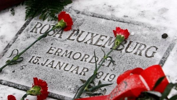 Red carnations are laid on the Berlin tomb of German communist leader Rosa Luxemburg during a ceremony to commemorate her death. 