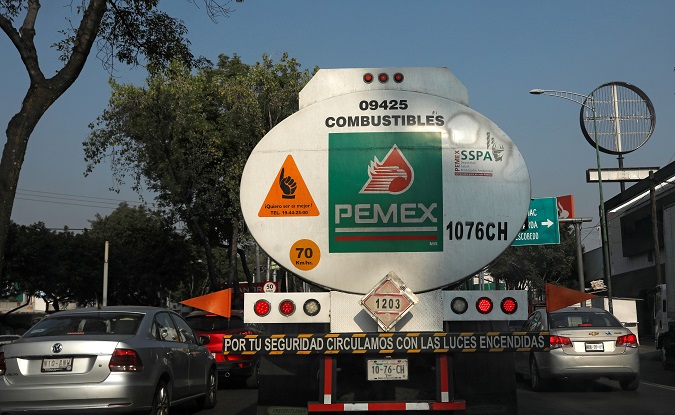A tanker truck transporting fuel is pictured along the streets en route to a gas station, in Mexico City, Mexico January 15, 2019.