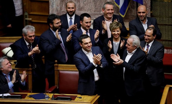 Greek Prime Minister Alexis Tsipras (Center) called a confidence motion after meeting with resistance over a name deal signed in 2018.