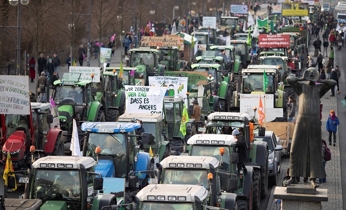 Farmers protest for more ecological agriculture in Berlin, Germany, January 19, 2019.