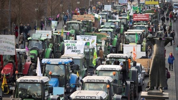 Farmers protest for more ecological agriculture in Berlin, Germany, January 19, 2019.