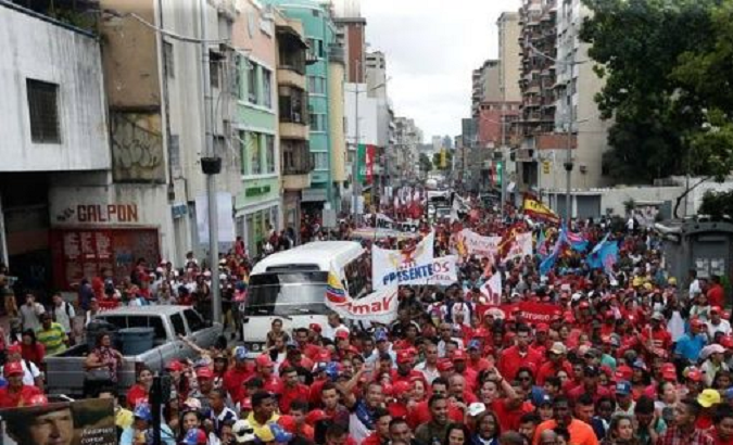 Maduro supporters demonstrating through the streets of Caracas.