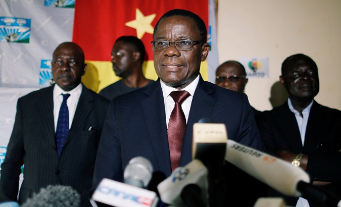 Maurice Kamto, presidential candidate of the Renaissance Movement (MRC), during a news conference at his headquarters in the capital, Yaounde, Cameroon Oct. 8, 2018.