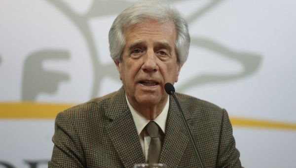 President Tabare Vazquez at a press conference in Montevideo, Uruguay, Oct. 29, 2018.