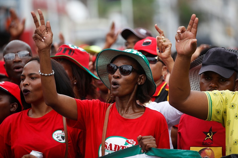 Members of the Confederation of South African Trade Unions (COSATU) march against job losses in Durban, South Africa, February 13, 2019.