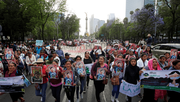 Demonstrators demand justice for Mexican activist Samir Flores Soberanes killed last week after years of protesting a thermoelectric project  Feb. 22, 2019