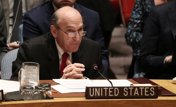 U.S. diplomat Elliott Abrams speaks during the United Nations Security Council meeting about the situation in Venezuela, in New York, U.S., Feb. 26, 2019.