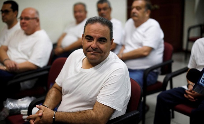 El Salvador's former president Elias Antonio Saca waits for his hearing on corruption charges in Santa Salvador, El Salvador, May 16, 2018.
