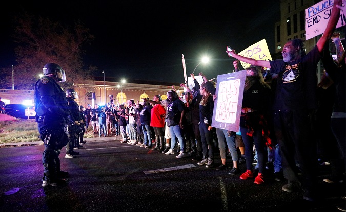 Demonstrators protest the police shooting of Stephon Clark, in Sacramento, California, U.S., March 30, 2018.