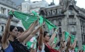 Women participate in a rally on the first anniversary of the "panuelazo" for the legalization of abortion, in Buenos Aires on Feb. 19.