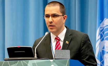 Venezuelan Foreign Minister Jorge Arreaza delivers a speech during the UN Narcotics Commission held on Thursday in Vienna, Austria.