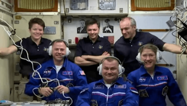  Three space travelers opened the hatch to their new home on the International Space Station.