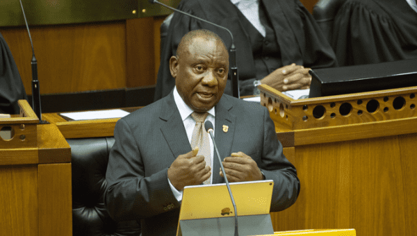 South African President Cyril Ramaphosa delivers a State of the Nation address at Parliament in Cape Town, South Africa.