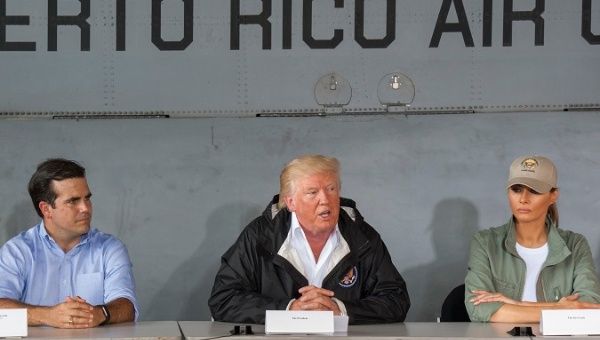 Puerto Rico Governor Ricardo Rosselló with President Donald Trump and First Lady Melania Trump following Hurricane Maria in 2017.