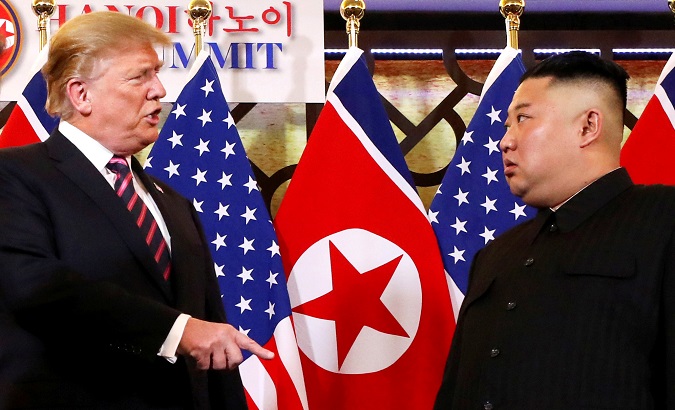 U.S. President Donald Trump meets with North Korean leader Kim Jong Un in Hanoi.